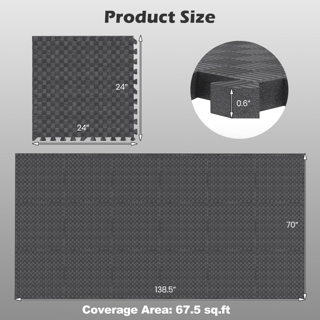 Black 18-Piece EVA Foam Puzzle Exercise Mat Set - Interlocking Floor Tiles for Gym & Yoga