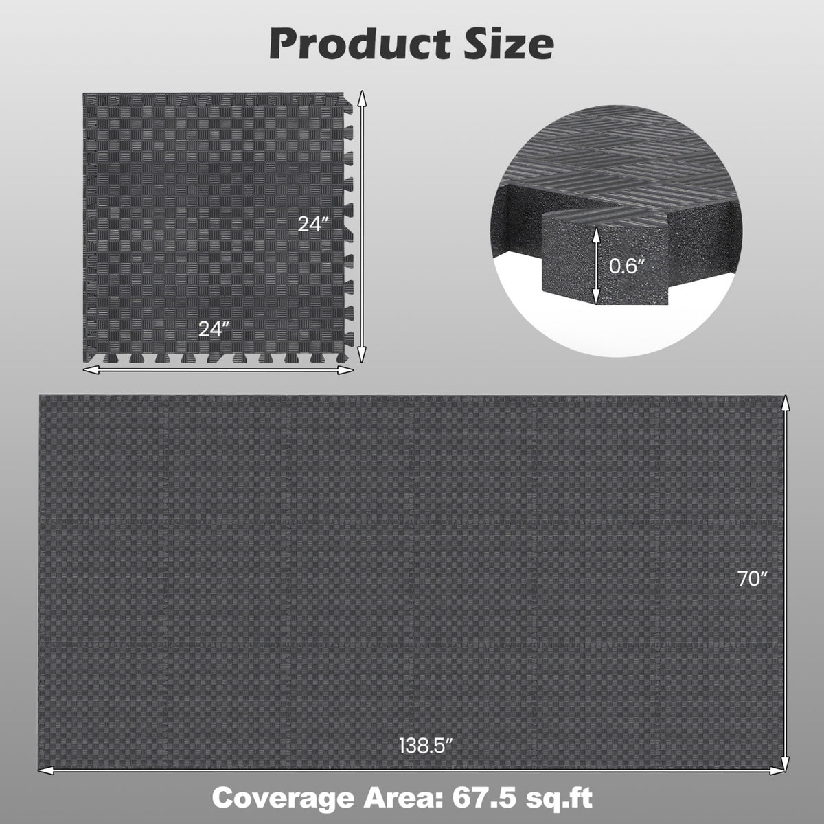 Black 18-Piece EVA Foam Puzzle Exercise Mat Set - Interlocking Floor Tiles for Gym & Yoga
