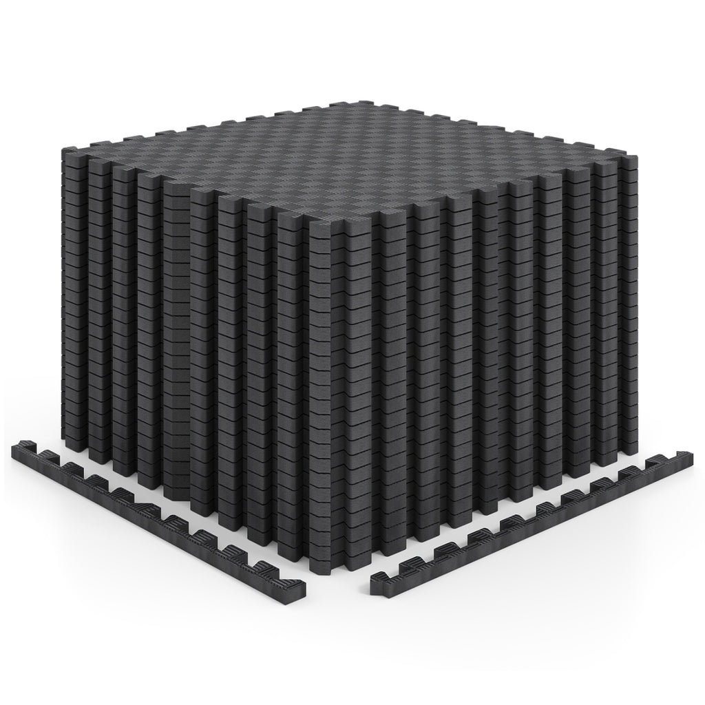 Black 18-Piece EVA Foam Puzzle Exercise Mat Set - Interlocking Floor Tiles for Gym & Yoga