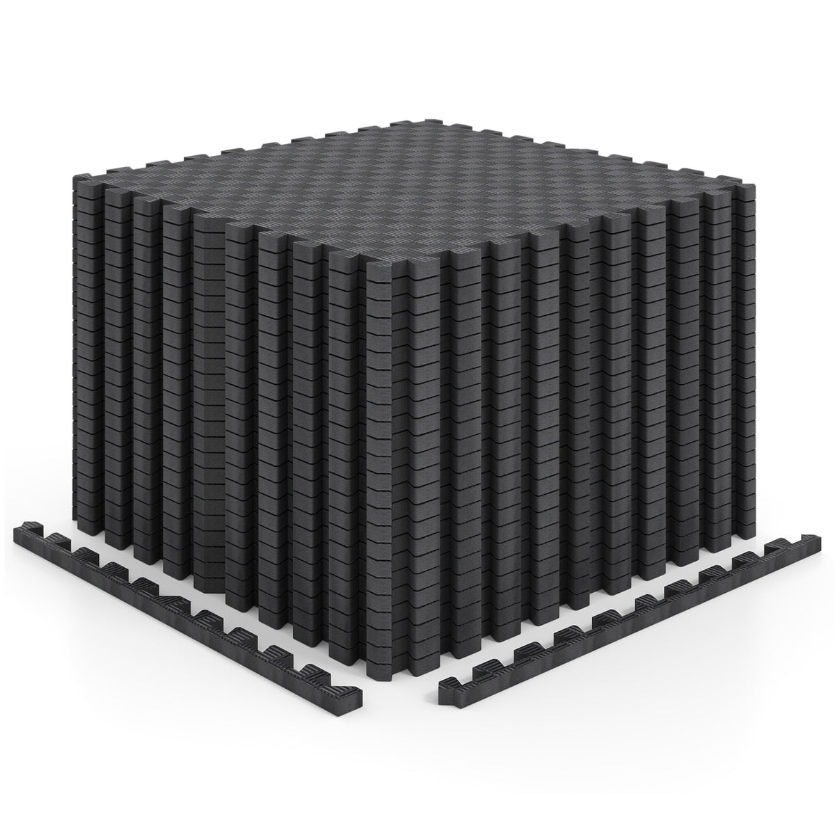 Black 12-Pack Puzzle Exercise Mat Set - Interlocking EVA Foam Floor Tiles