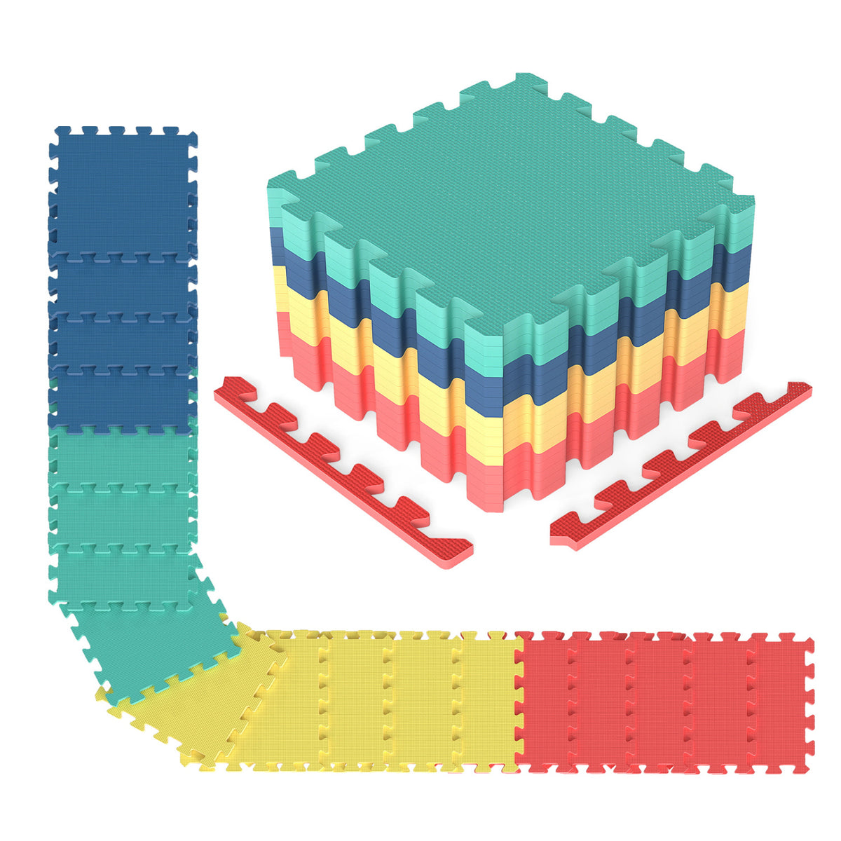 Multicolor Interlocking Foam Floor Tiles with Borders - 18 Pack