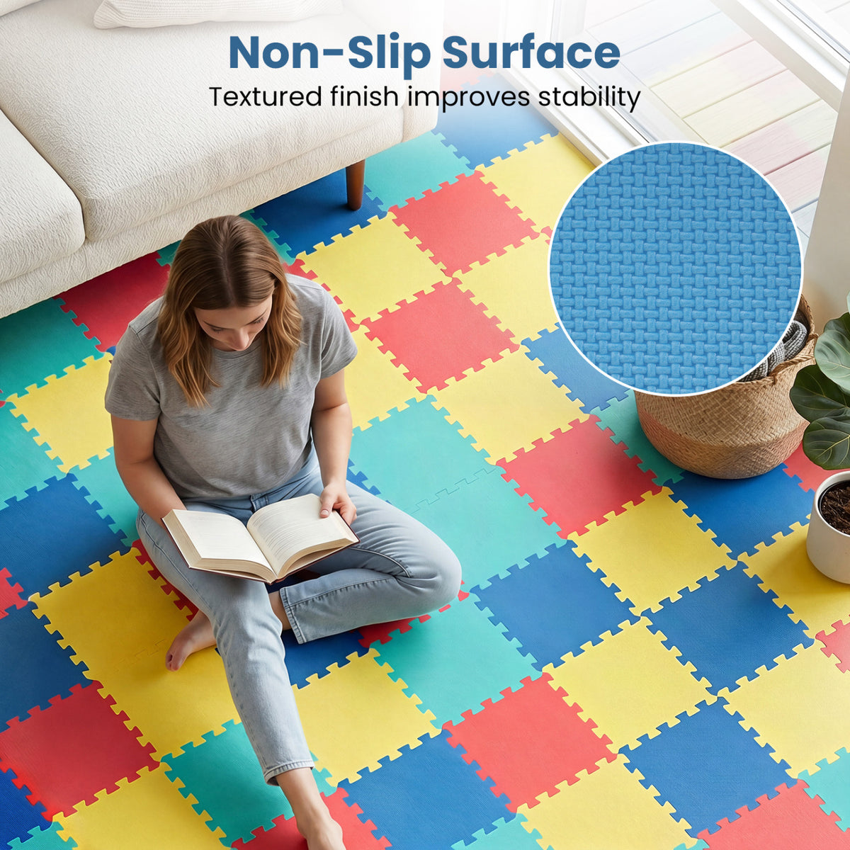 Multicolor Interlocking Foam Floor Tiles with Borders - 18 Pack