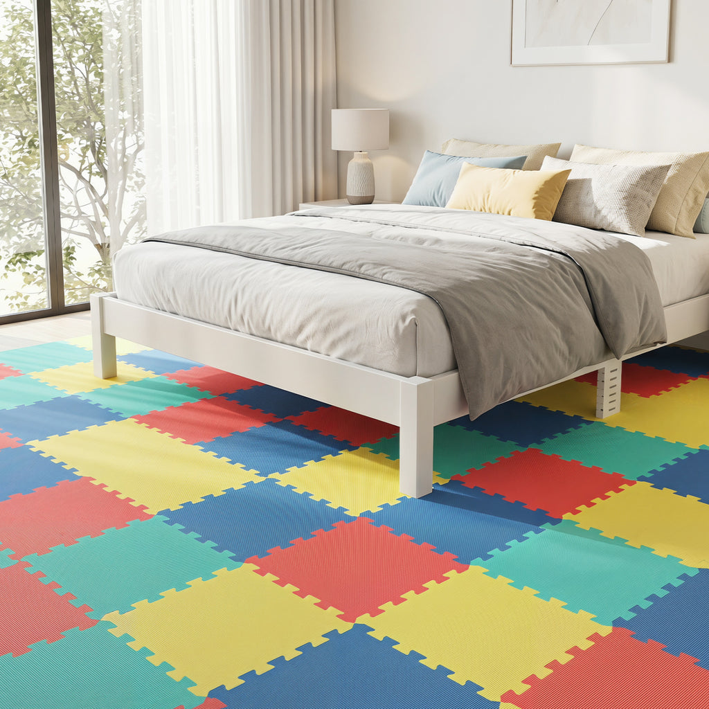 Multicolor Interlocking Foam Floor Tiles with Borders - 18 Pack