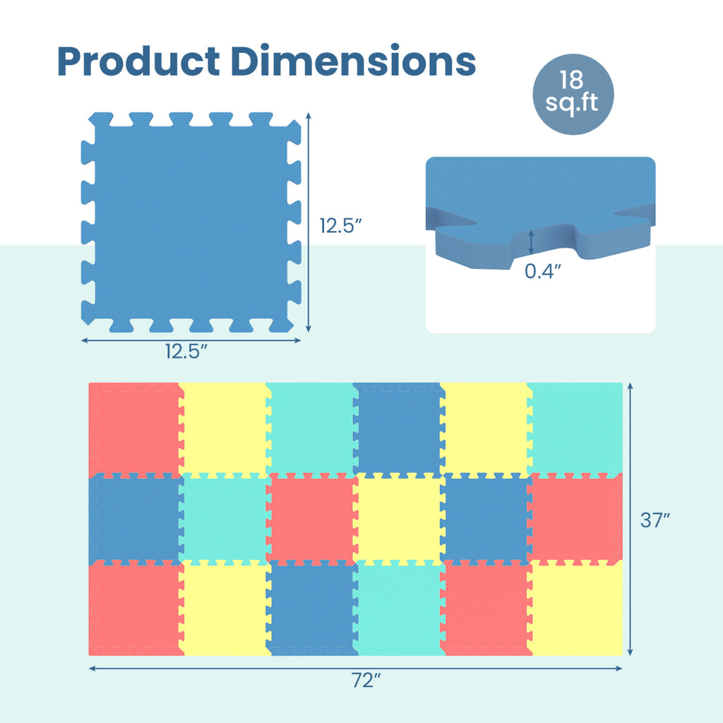 Multicolor Interlocking Foam Floor Tiles with Borders - 18 Pack