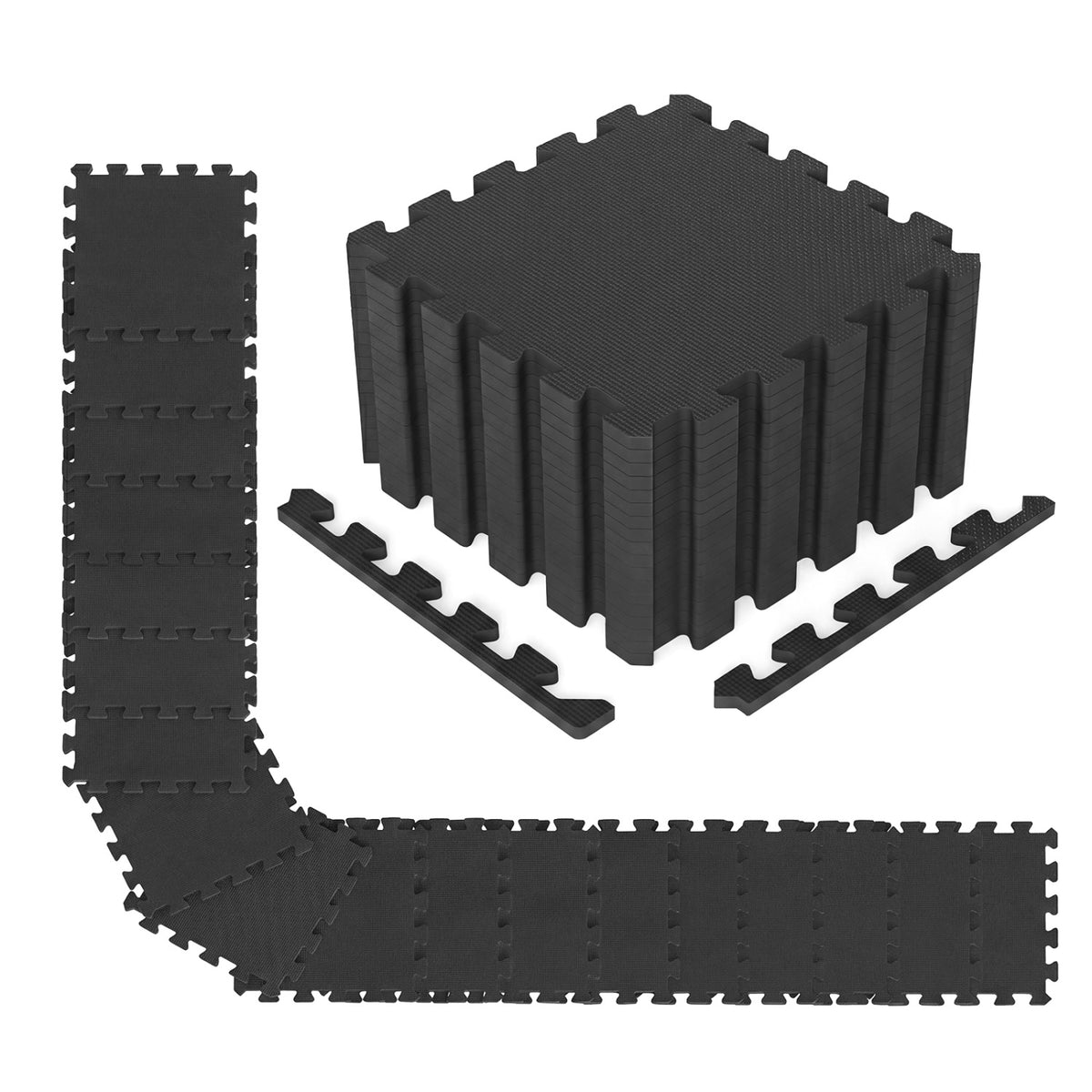 Black Interlocking EVA Foam Floor Tiles with Borders - 18 Pack