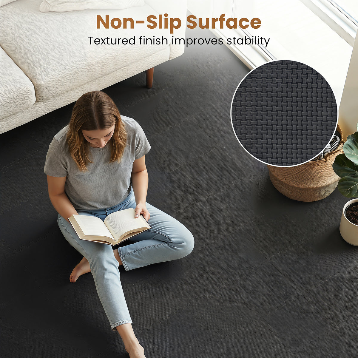 Black Interlocking EVA Foam Floor Tiles with Borders - 18 Pack