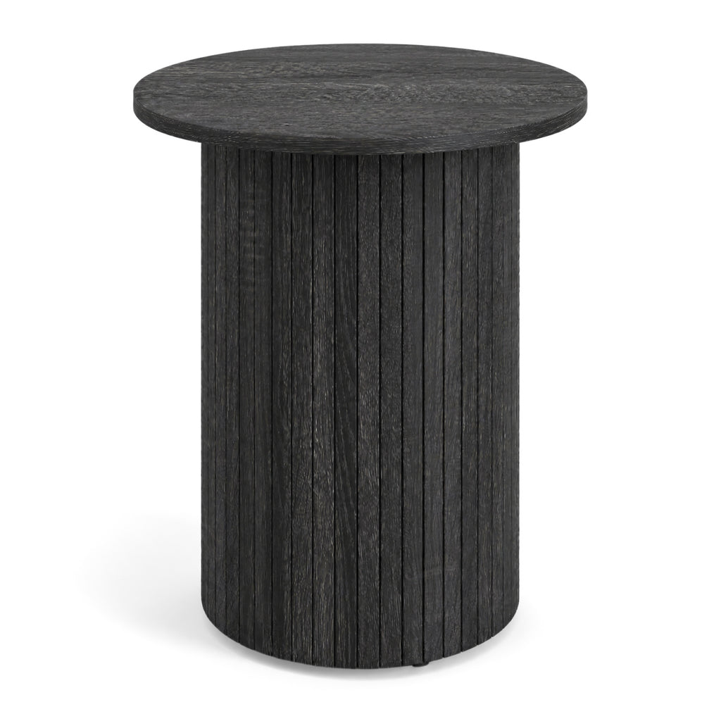 18" Round Fluted Side Table with Pedestal Base - Black
