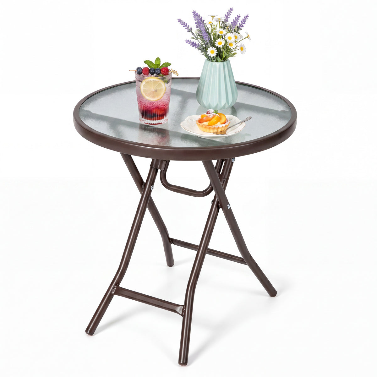 Tempered Glass Patio Table 20" x 20" Square - Metal Frame