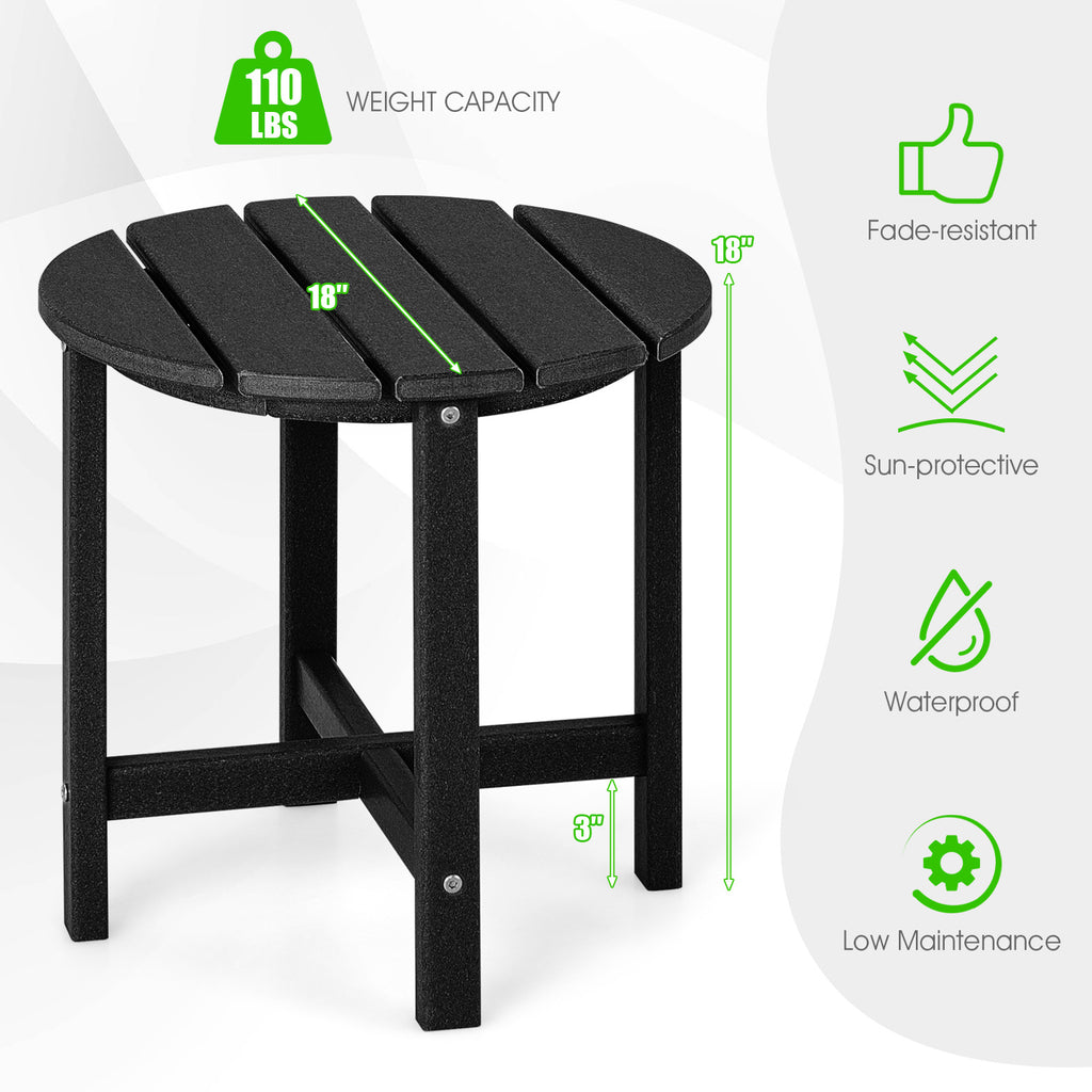 18" Round Weather-Resistant Adirondack Side Table - Black