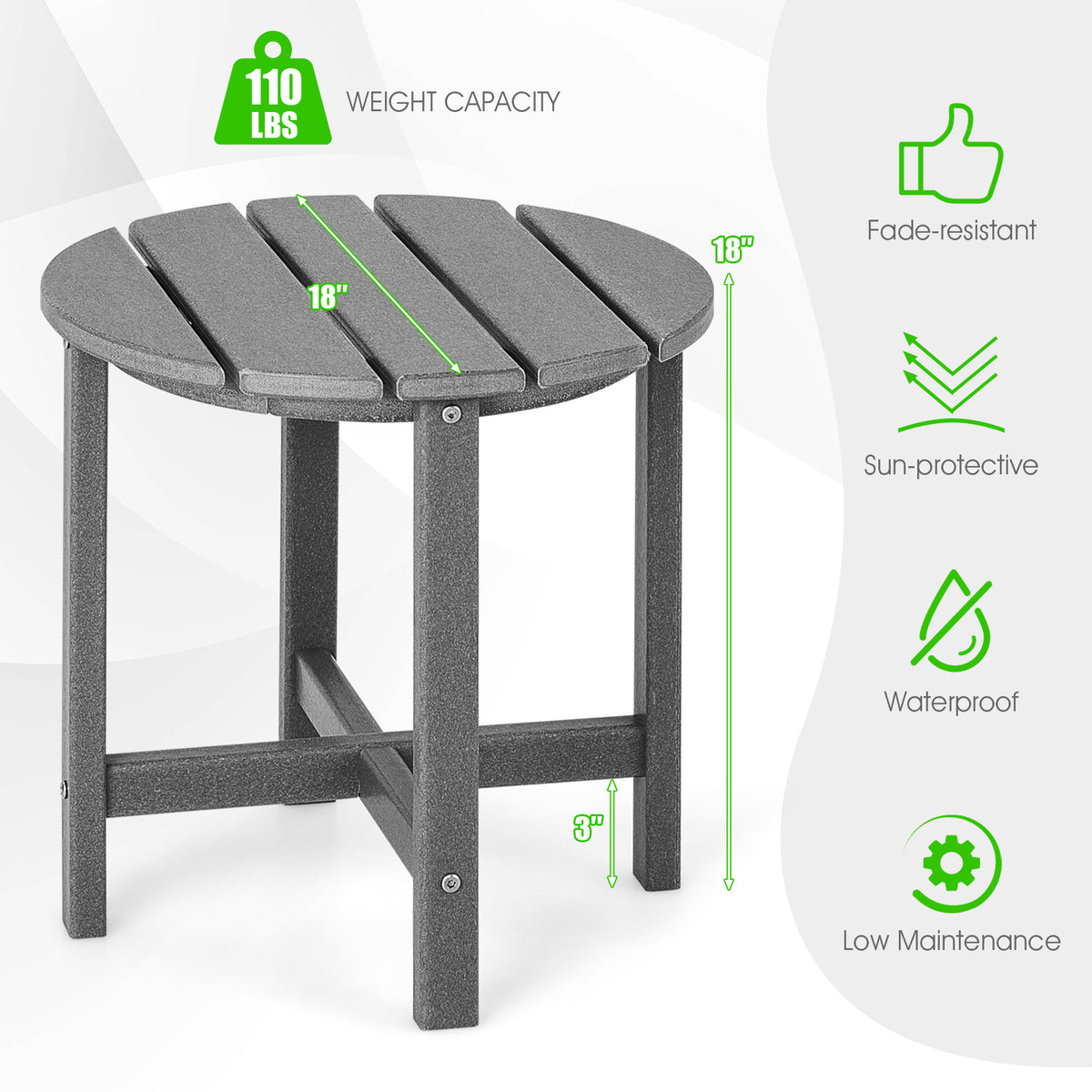 18 Inch Round Weather-Resistant Adirondack Side Table
