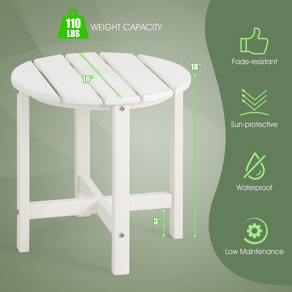 18 Inch Round Weather-Resistant Adirondack Side Table - White