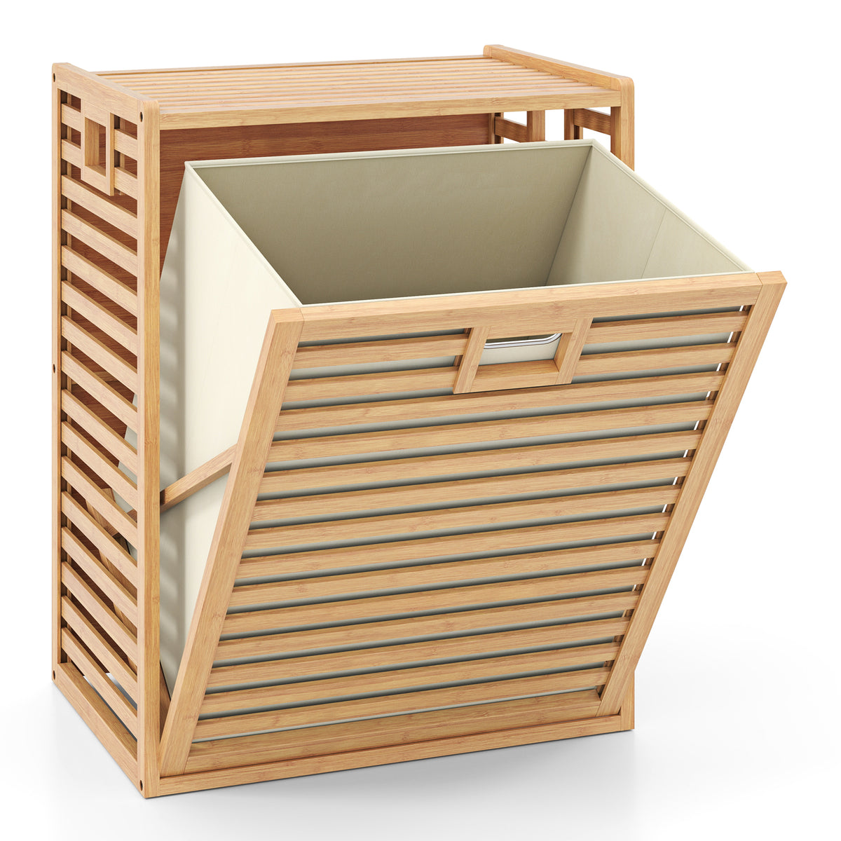 18 Gal Bamboo Tilt-out Laundry Hamper with Removable Fabric Bin