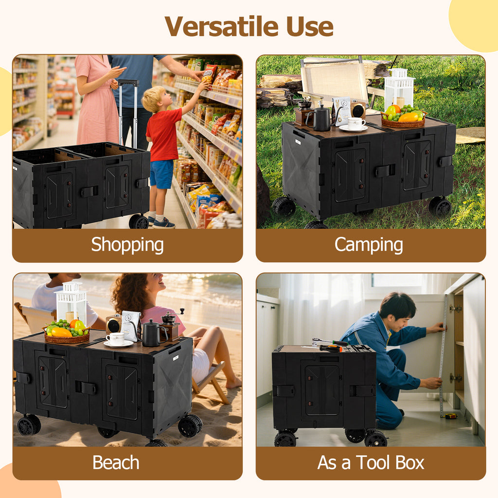 Large Foldable Utility Cart with 2-Tier Storage Crates and