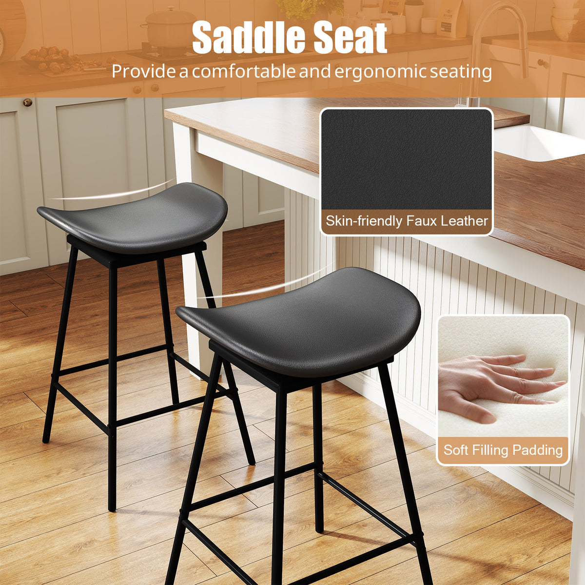 Set of 2 Swivel Barstools Faux Leather Backless Black