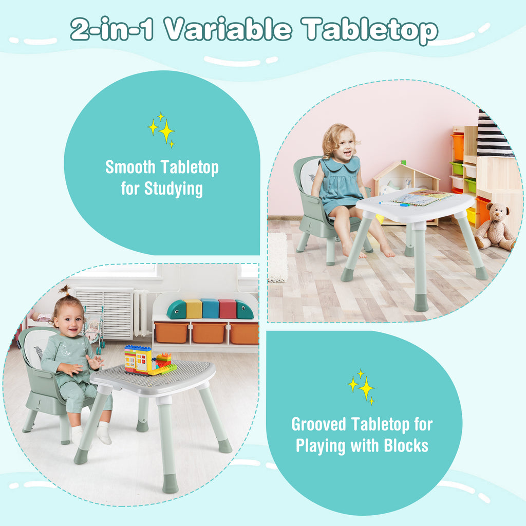 Green 8-in-1 Convertible Baby High Chair with Adjustable Removable Tray