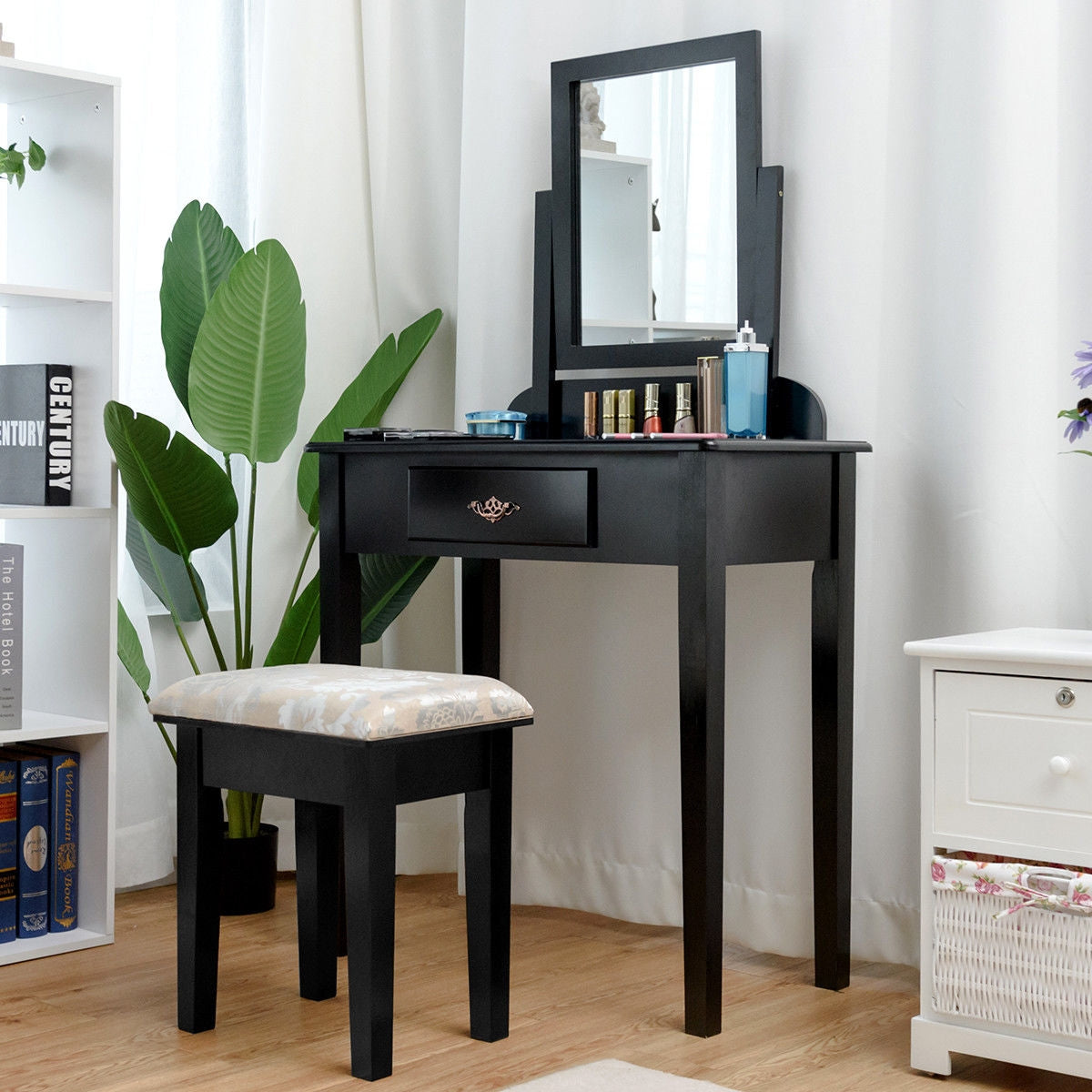 Dressing Table with Large Makeup Mirror & Stool