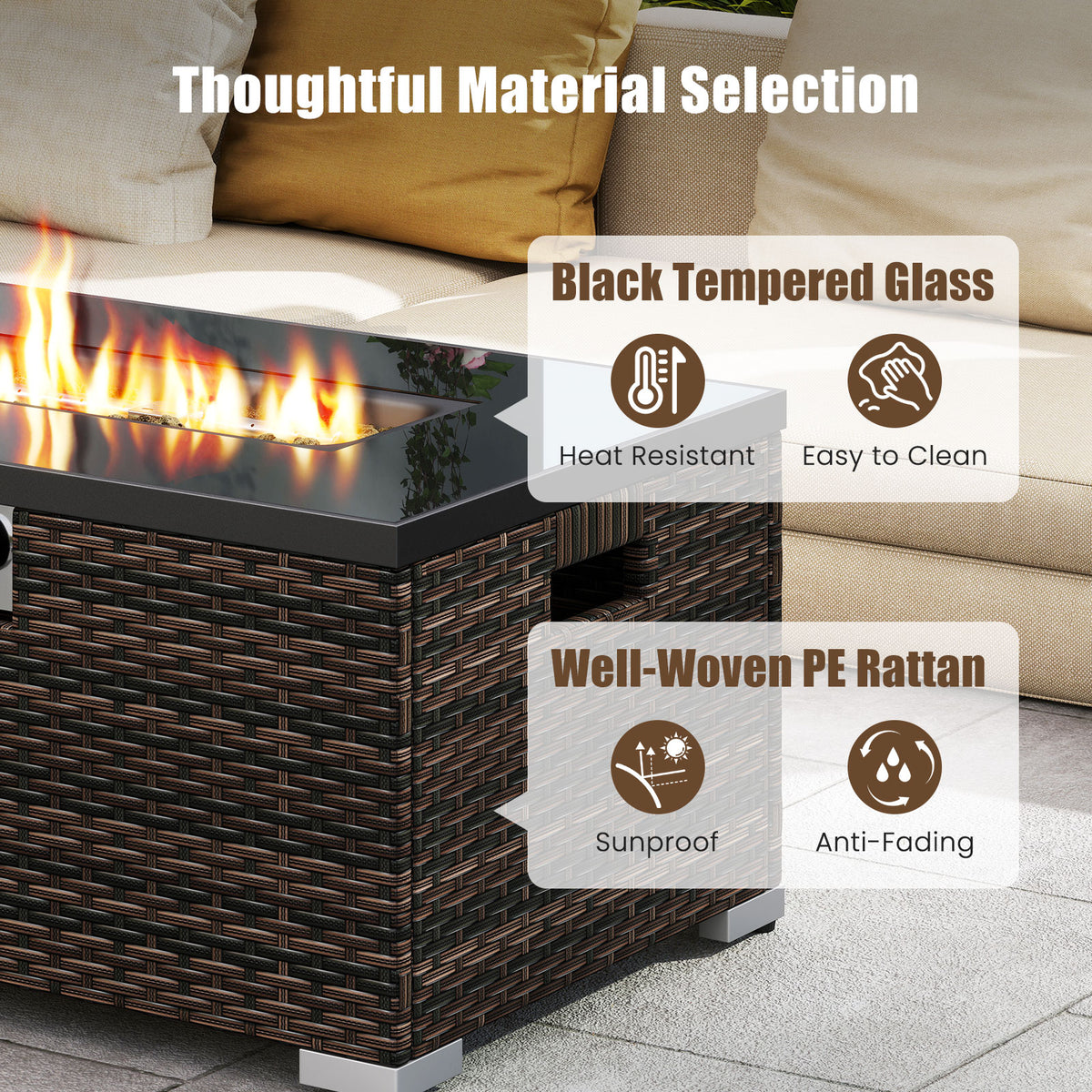 2-Piece Outdoor Rattan Fire Pit Table Set 32" - Brown