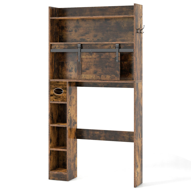 Over The Toilet Storage Cabinet with Sliding Barn Door and Adjustable
