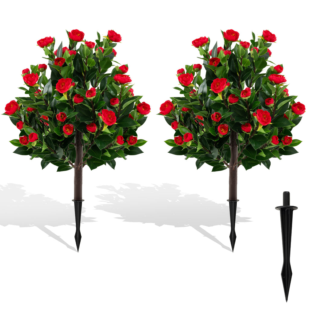 Artificial Camellia Tree Set - 31 Inches Green Faux Flower Trees - 2 Pack