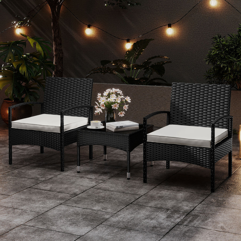 3-Piece Rattan Patio Bistro Set with Cushions - Beige