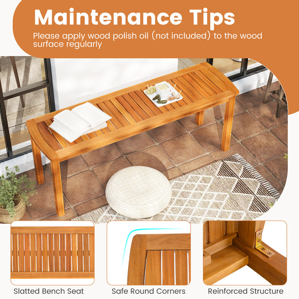 Acacia Wood Outdoor Bench 48 Inch - Garden Seating