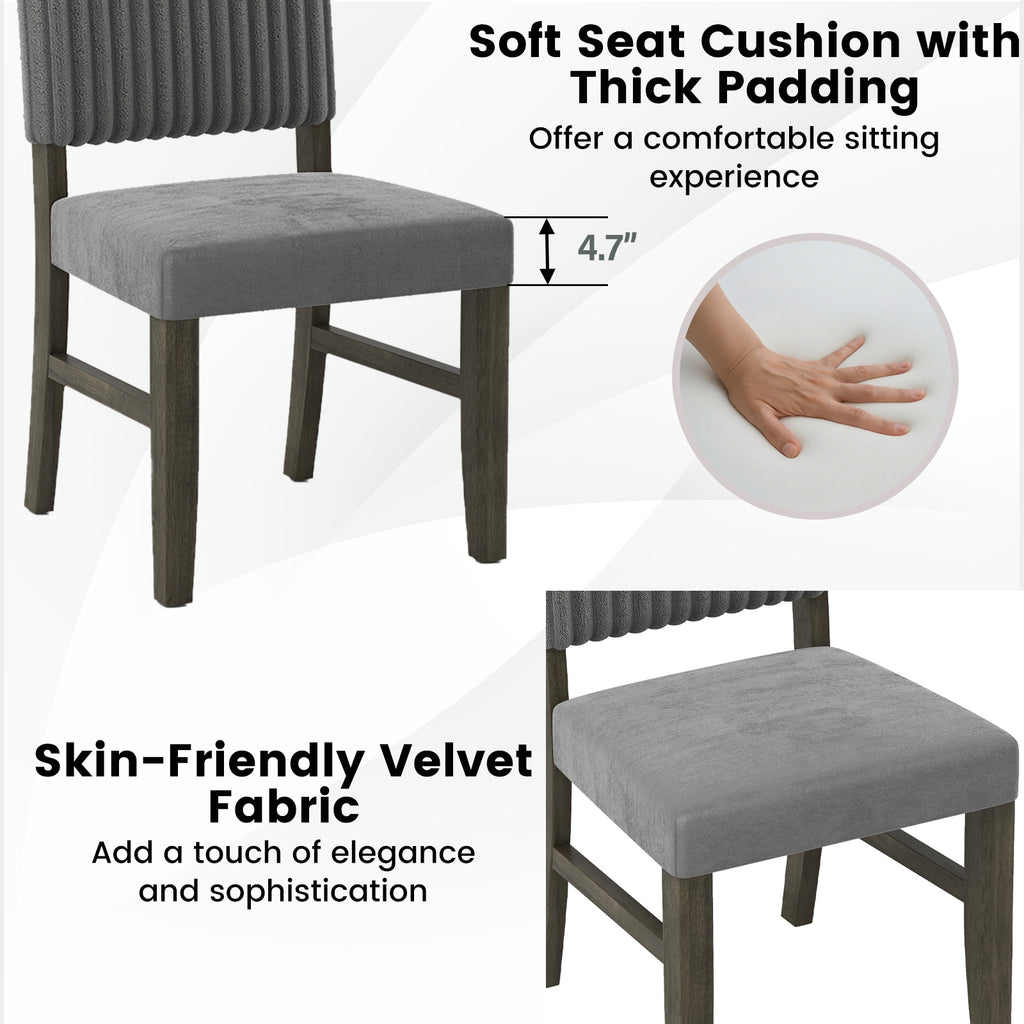 Dining Chair Set of 2 Mid-Century Modern Velvet Upholstered - Gray