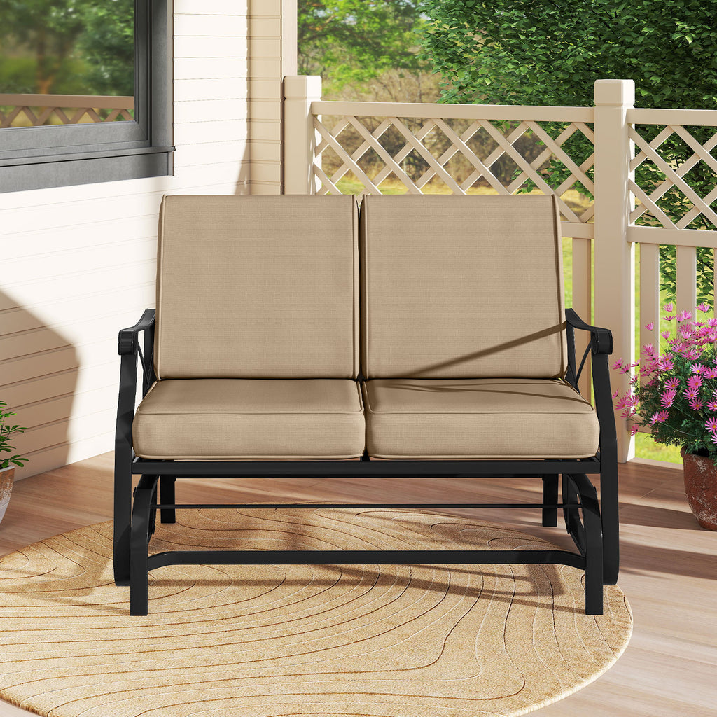 2-Person Outdoor Glider Loveseat with Cushions, Brown - 47 Inch