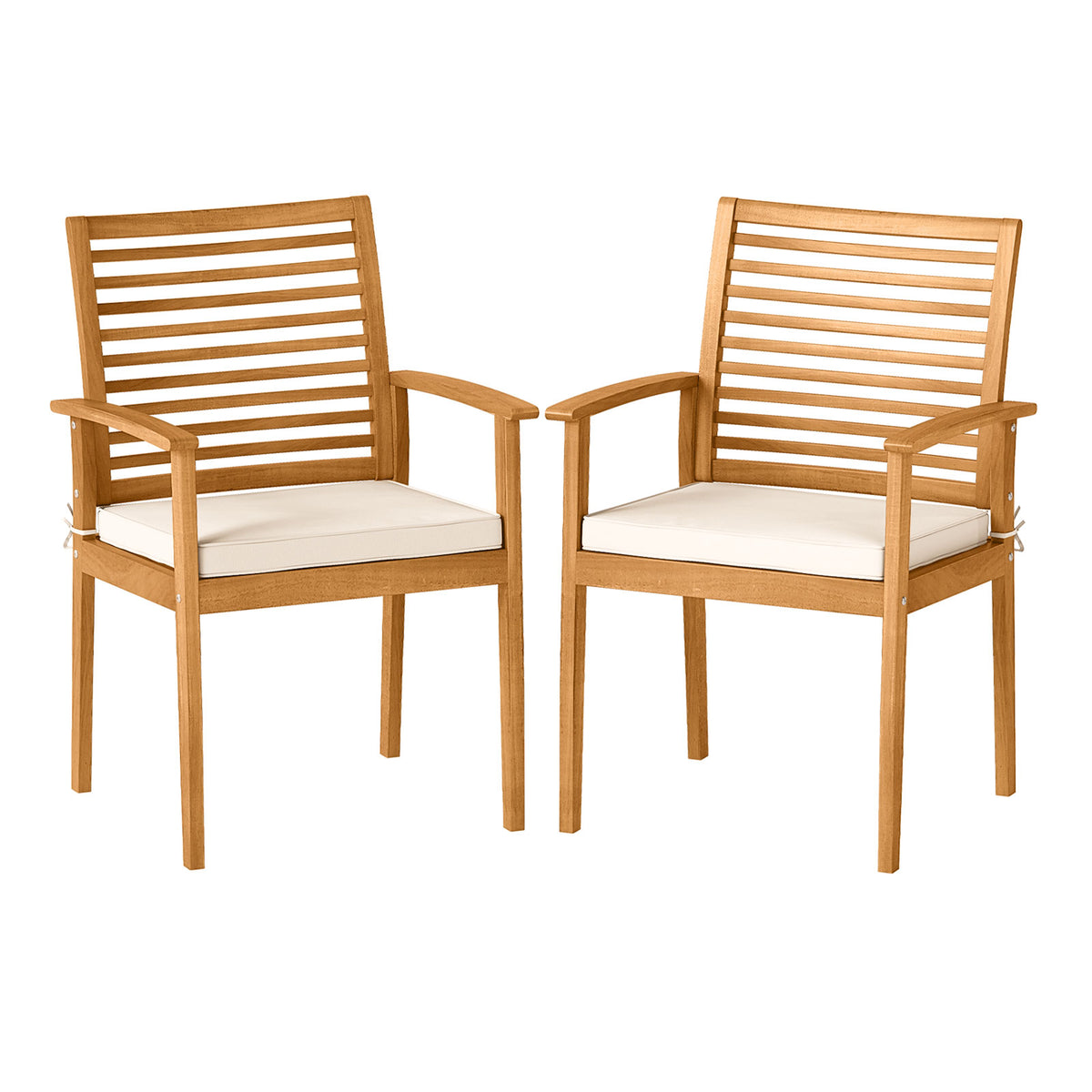 Outdoor Dining Chairs Set of 2 with Padded Cushion - Beige