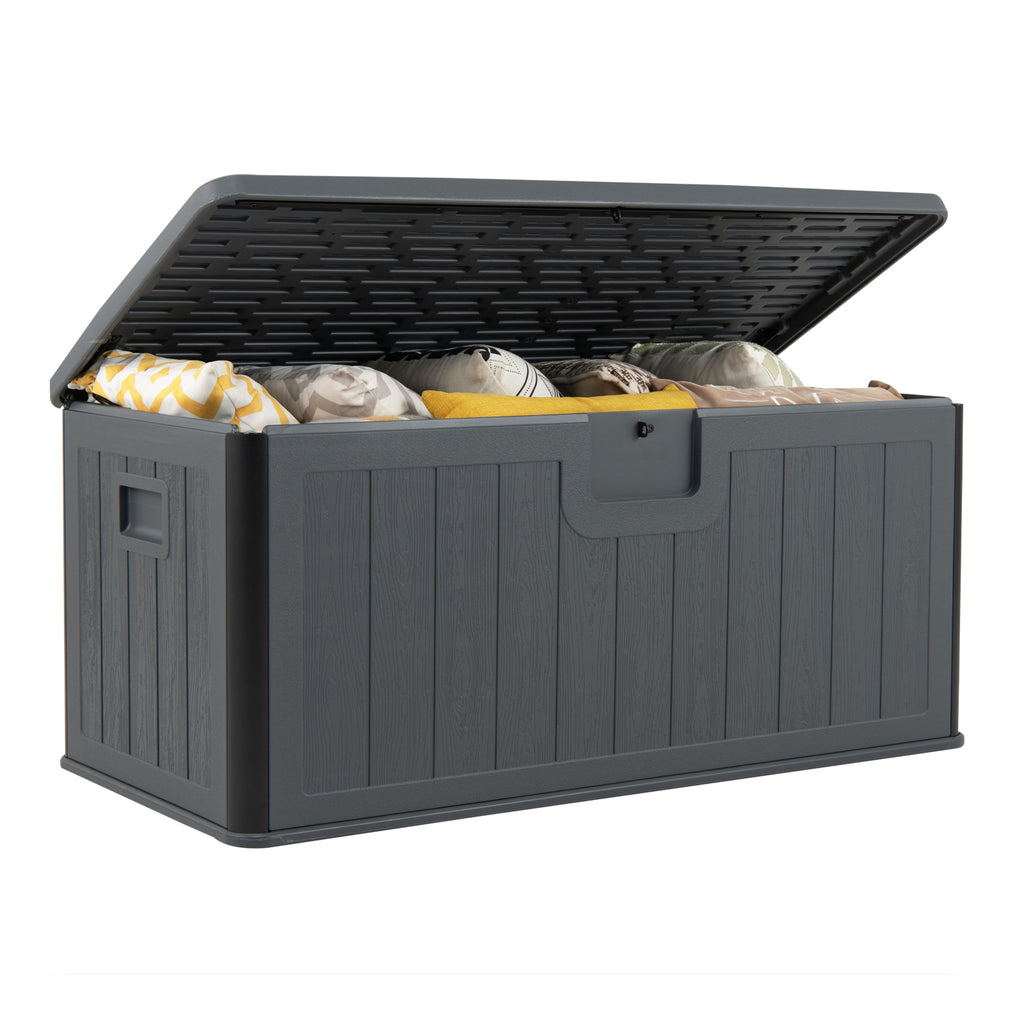 100 Gallon Deck Box with Lockable Lid - Black & Brown