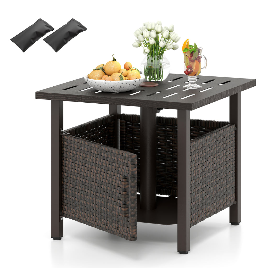 Outdoor Side Table with Umbrella Hole, Brown