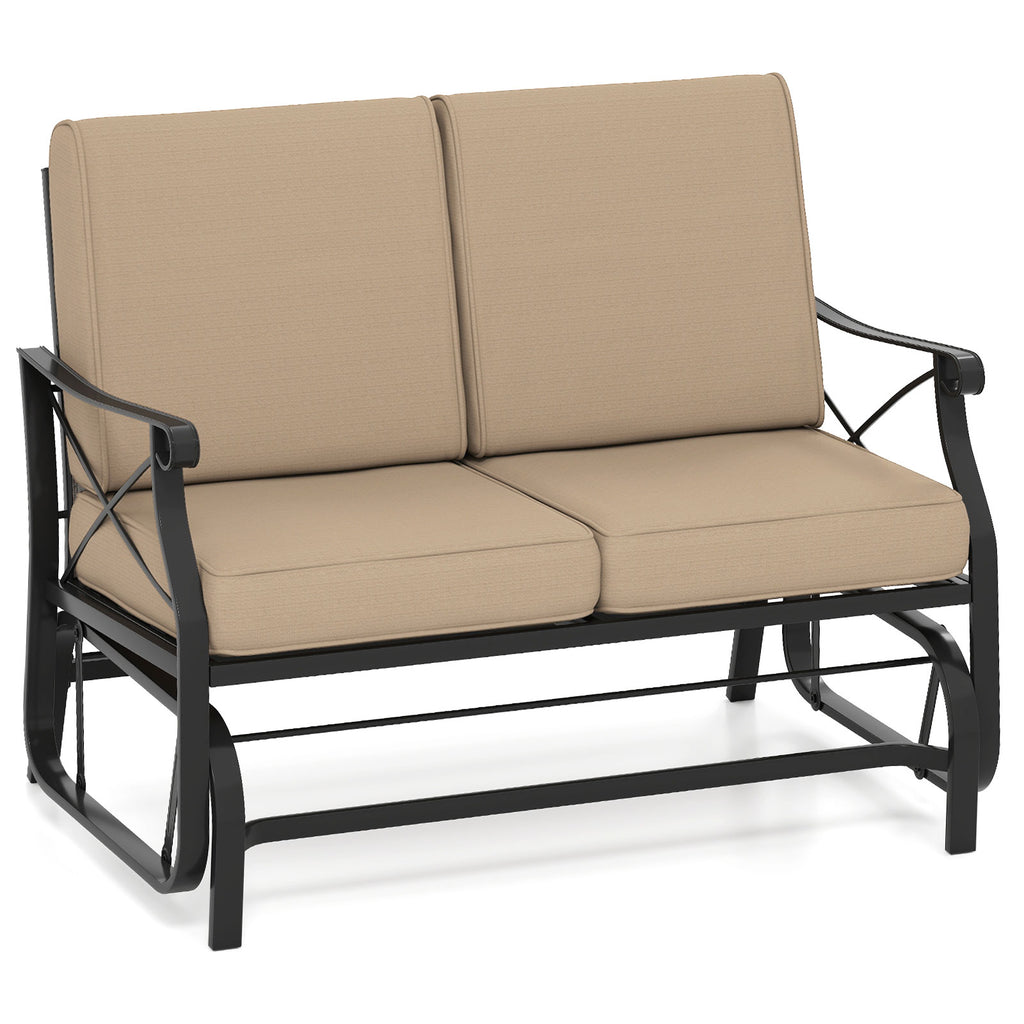 2-Person Outdoor Glider Loveseat with Cushions, Brown - 47 Inch