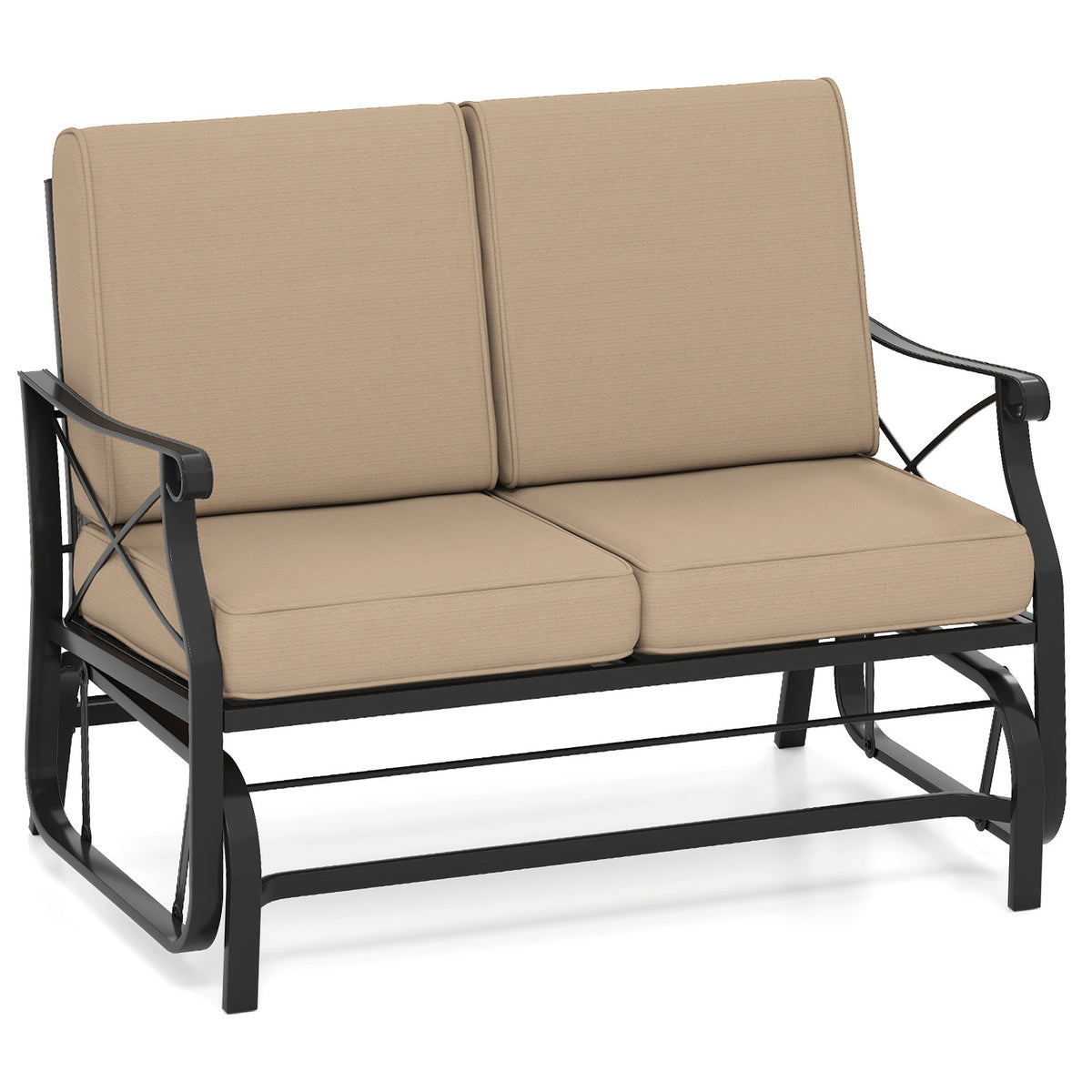 2-Person Outdoor Glider Loveseat with Cushions, Brown - 47 Inch