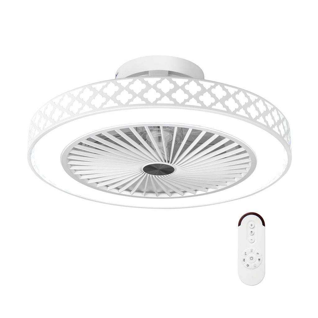 White 19-Inch Ceiling Fan with Light Low Profile Flush Mount – Adjustable Brightness & Quiet Motor