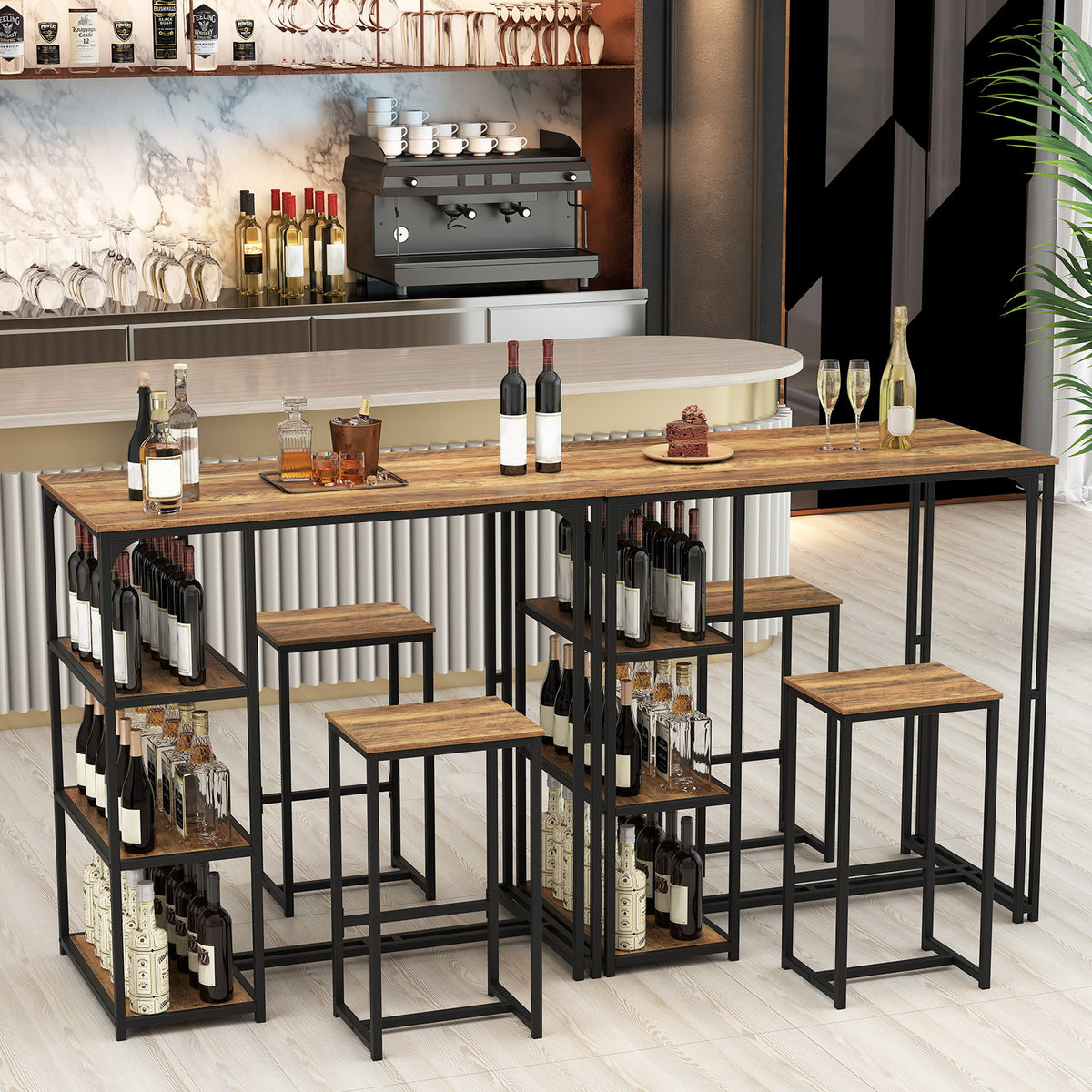 3-Piece Bar Table Set with 2 Stools, Rustic Brown