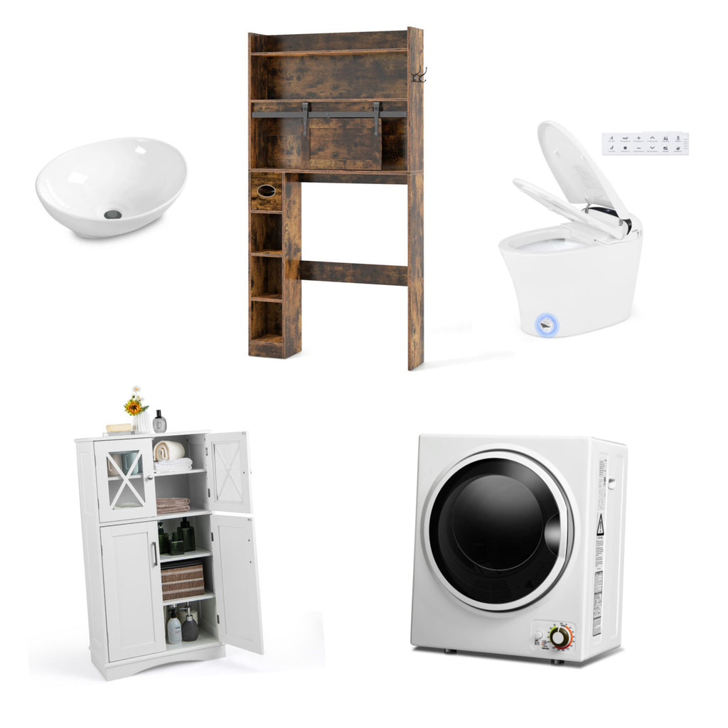 5-Piece Modern Bathroom Suite with Smart Bidet Toilet & Storage