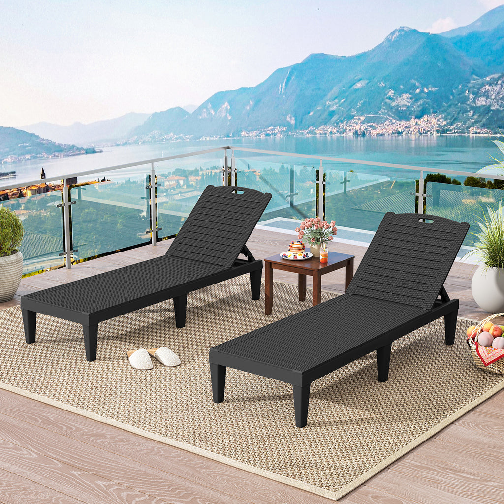 Outdoor PP Chaise Lounge Chairs Set of 2, 4-Position Adjustable – Black