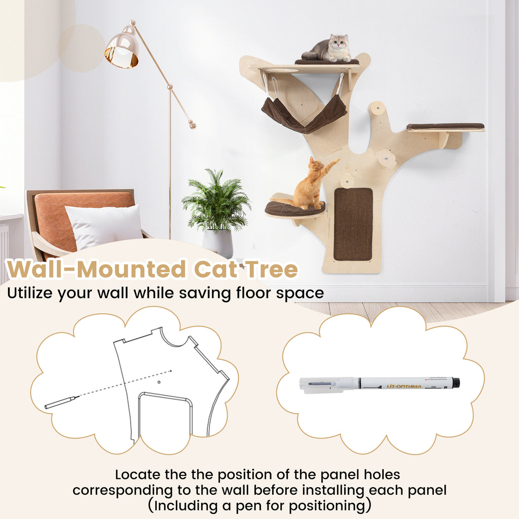 Wall-Mounted Cat Shelf with Perch - Brown Cat Wall Furniture