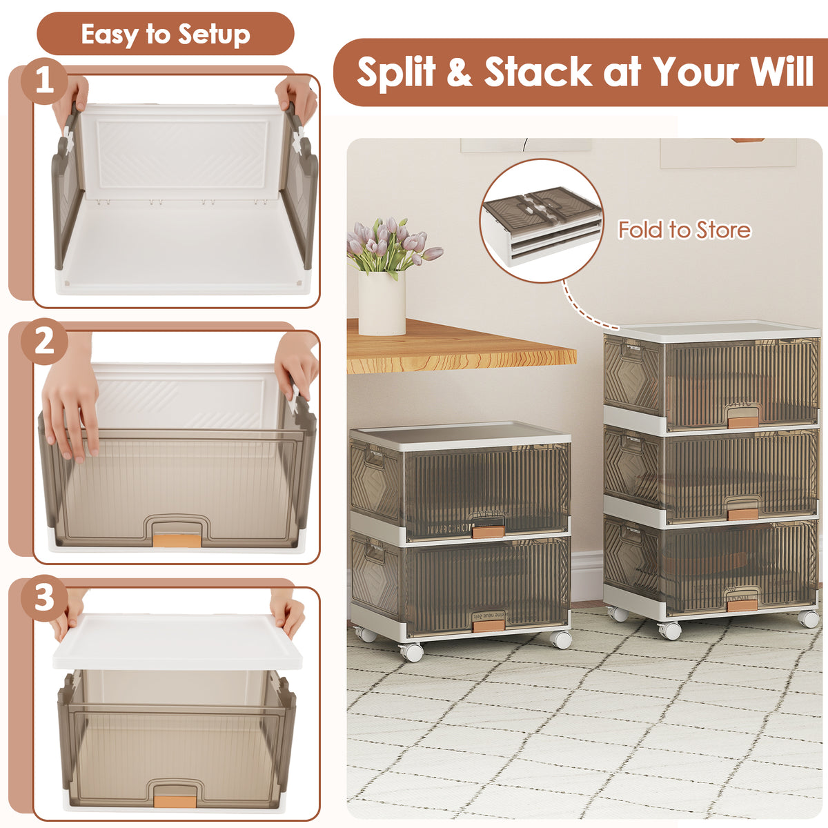 3-Tier Stackable Storage Bins with Wheels