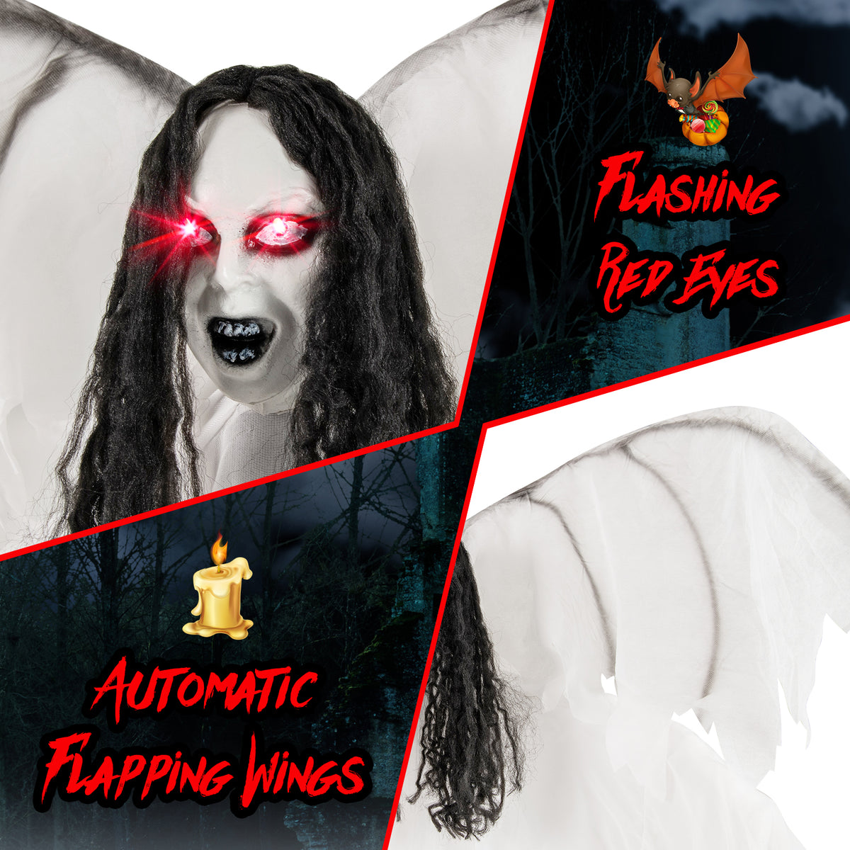 6.6 Feet Halloween Animatronic Standing Angel with Sound-Activated Lights & Flapping Wings — Variation of THIS Listing