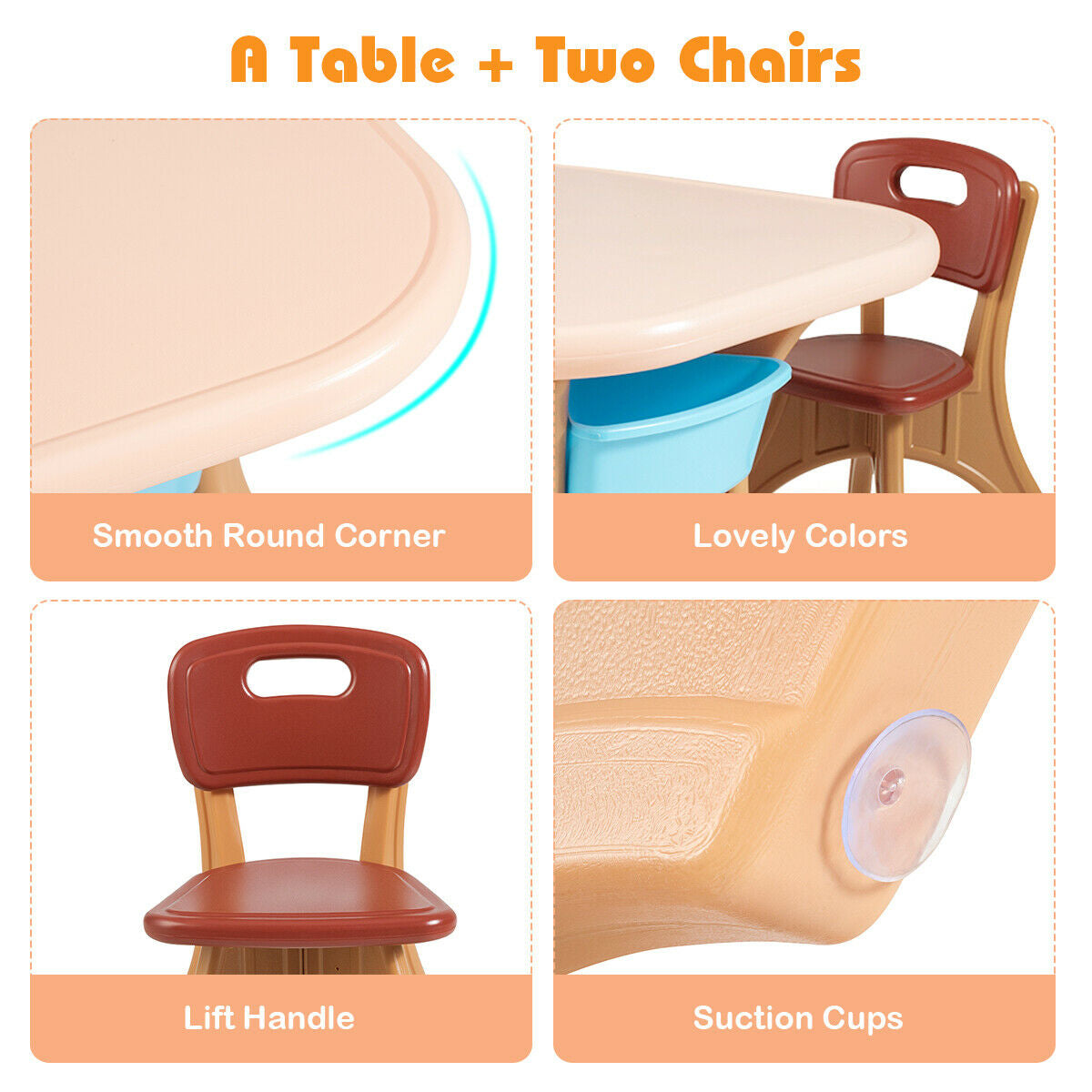 Kids Activity Table and Chair Set with Storage - Brown, Durable Plastic
