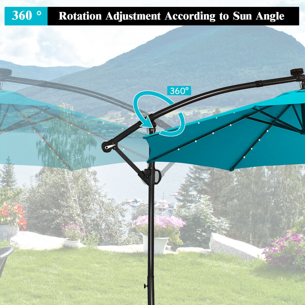 10 x 8 Feet Solar LED Patio Umbrella with 360° Rotation, Turquoise