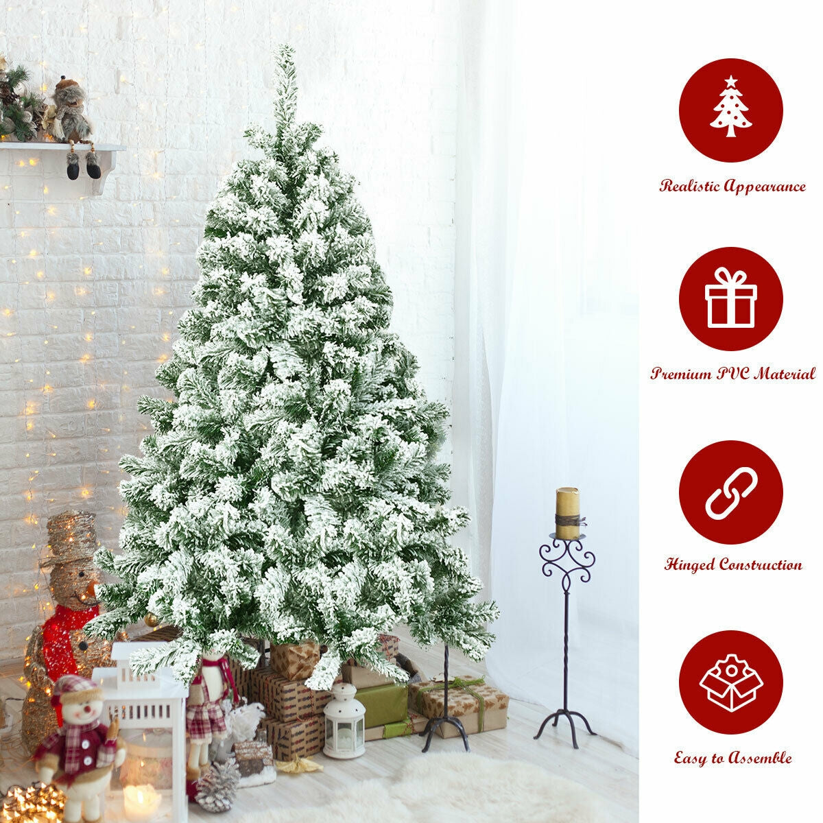 Artificial Christmas Tree 4.5 Ft Snow Flocked with 400 Tips - Full, Easy Setup