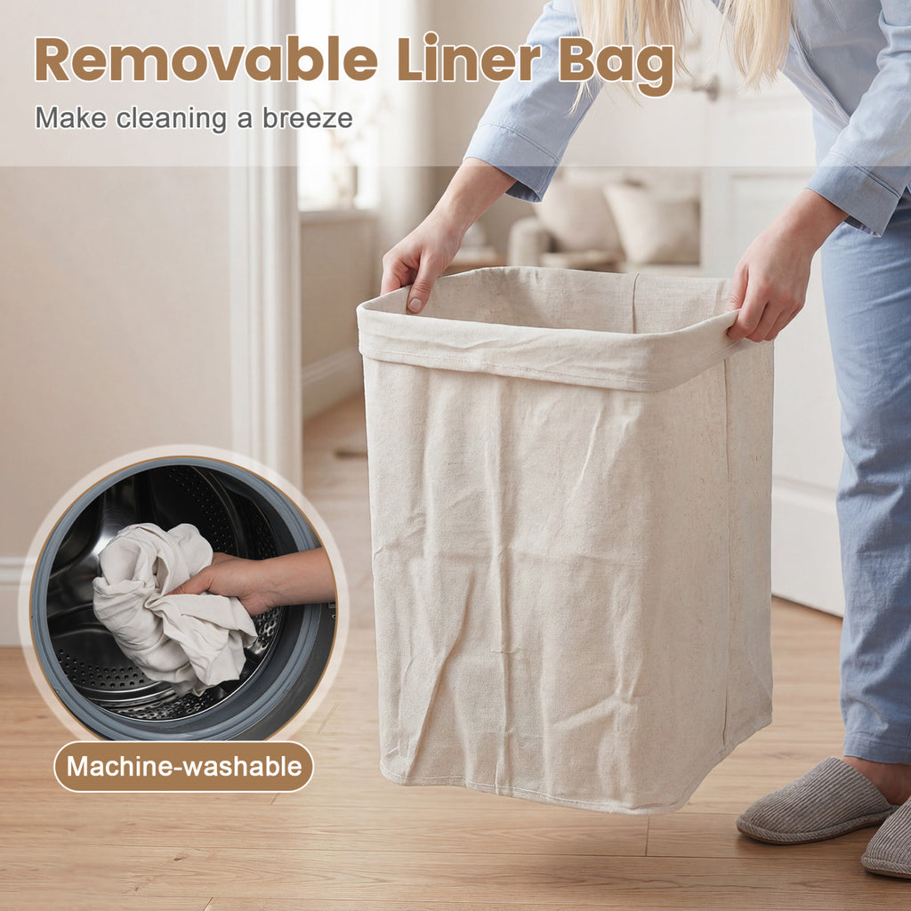 19 Gal Bamboo Clothes Hamper with Removable Liner and Portable Handles