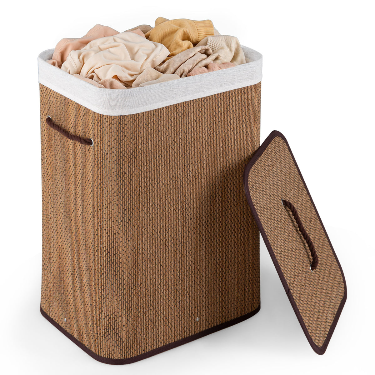19 Gal Capacity Bamboo Clothes Hamper with Removable Liner and