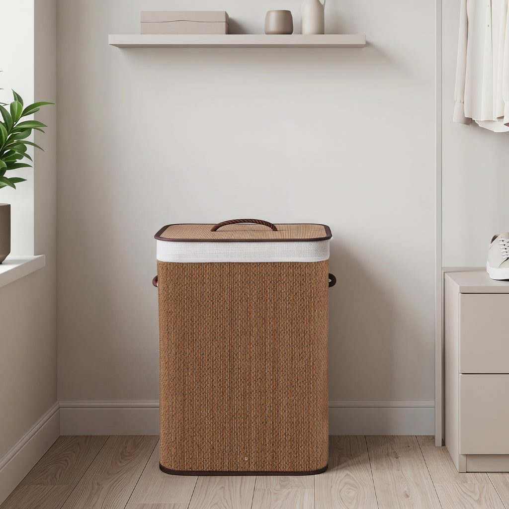 19 Gal Capacity Bamboo Clothes Hamper with Removable Liner and