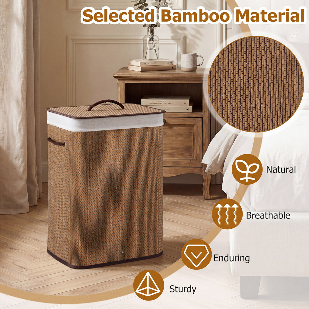19 Gal Capacity Bamboo Clothes Hamper with Removable Liner and