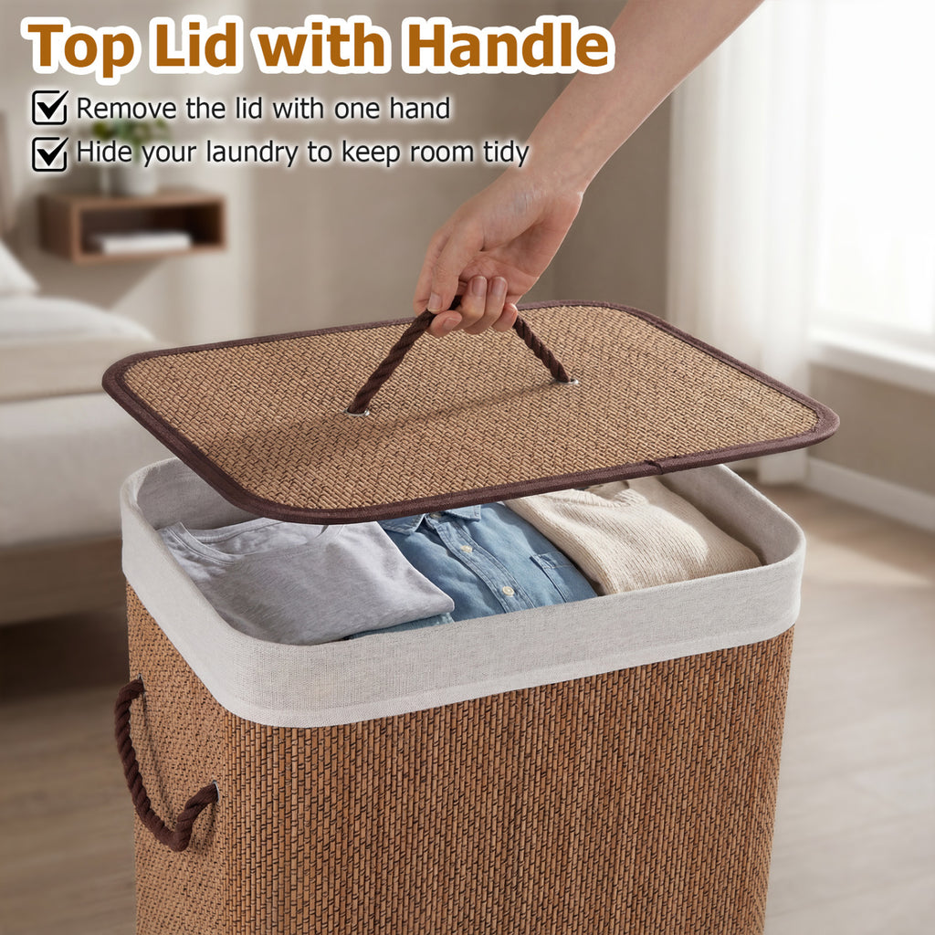 19 Gal Capacity Bamboo Clothes Hamper with Removable Liner and