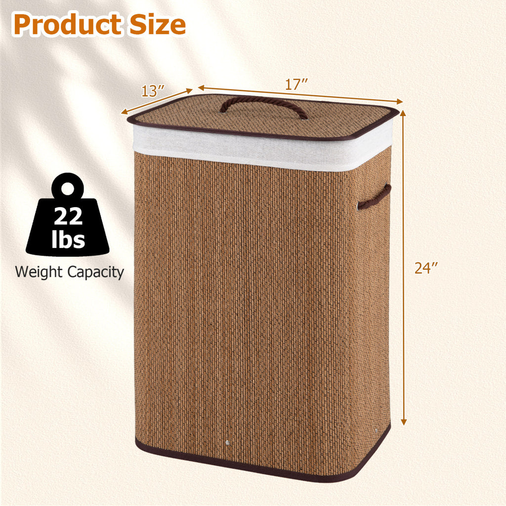 19 Gal Capacity Bamboo Clothes Hamper with Removable Liner and