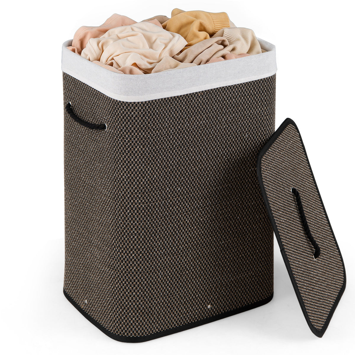 19 Gal Capacity Bamboo Clothes Hamper with Removable Liner and