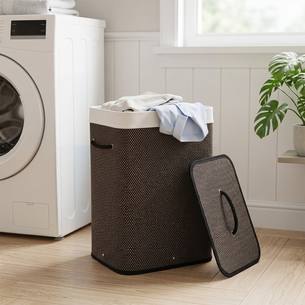 19 Gal Capacity Bamboo Clothes Hamper with Removable Liner and
